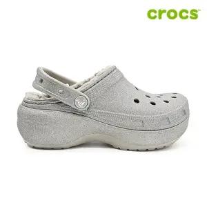 [크록스 정품] 클래식 플랫폼 글리터 라인드 클로그 여성 털샌들 210413-040