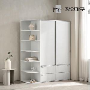 장인가구 코라 1600 슬라이딩 옷장 세트 1200 서랍옷장 (행거형)+400 측면 코너장