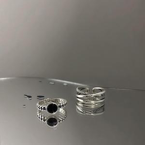 하란타 검정 링 꽈배기 트위스트 레이어드 체인 여성