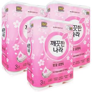 깨끗한나라 벚꽃 로맨틱 3겹 화장지 27m 30롤 3팩 (90롤)