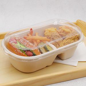 펄프 도시락용기 1000QD 2칸+PET뚜껑 100개 크라프트 펄프 샐러드 포장용기 일회용도시락