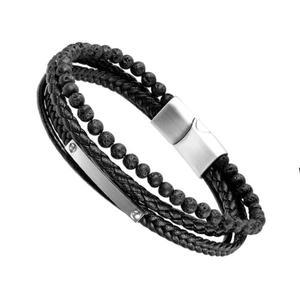 [에르모사제이]맨즈 써지컬 스틸 무광 원석 레이어드 가죽 남자팔찌 MW037