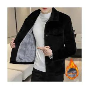 남성 점퍼 터틀넥 순색 밍크털 코트 겨울 기모 쇼트