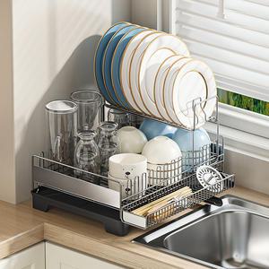 대형 304 스텐 물빠짐 2단 식기건조대 설거지 그릇 싱크대 선반 키다리 무타공 건조대