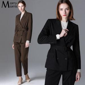 [모리모리스]모던시크 벨티드 스트라이프 더블 재킷_P352316510