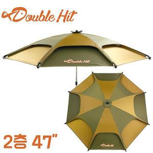 더블히트 스텐 3단봉 2층 파라솔 47인치 낚시용 캠핑 (카키)