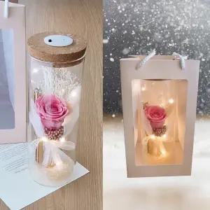 유리병 꽃다발 편지지 세트, led 유리병 선물, 시들지 않는 꽃 프리저브드 꽃다발