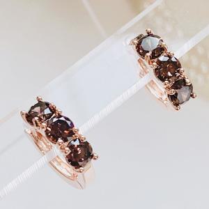 러프다이아 4프롱 원터치 링 귀걸이 ( 꼬냑큐빅 화이트큐빅 )