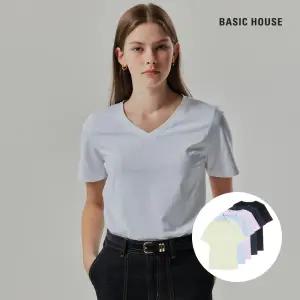 (정상가:49,900원) 베이직하우스 [2PACK] 여성 브이넥 스판 슬림핏 반팔티셔츠 LATS0204SS