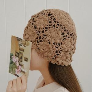여자 뜨개 플라워 니트비니 크로셰 여름 모자
