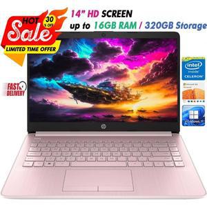 HP Newest LAPTOP 랩탑 노트북 14HD Intel 4-Core Up to 16GB RAM  320GB 보관 Win11 핑크 가성비 인강용