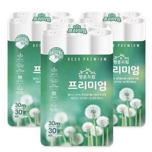 100 천연펄프 행운드림 프리미엄 3겹 30m 3팩/화장지 비데겸용/두루마리 국내생산
