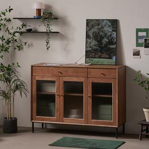 헤이즐 원목 그릇장 강화 모루유리 장식장 서랍 수납장 1200 GM388