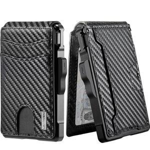 남성용 지갑 머니 클립이 있는 슬림 가죽 슬롯 신용 카드 홀더 RFID 차단 이중폴드 미니