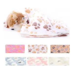 (사이즈:40x60cm | 색상:발자국-핑크)극세사 반려동물 담요 소형 이불 방석 침대 매트 애견 강아지 고양이