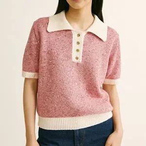 [올리브데올리브]올리브데올리브 카라배색 금장버튼 짜임니트