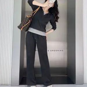 LN 후드 슬림핏 트레이닝복 세트 여성 투피스 바지 여자 츄리닝 긴팔 티셔츠