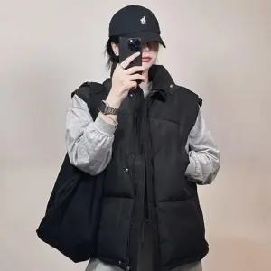 오버핏 스트링 포켓 패딩 조끼 빅사이즈 루즈핏 무광 여성 여자 점퍼 아 (WFJF9PW)