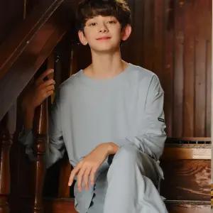 마밤 MSMV 피치기모 아동 주니어 잠옷 초등학생 파자마 내의 실내복 세트 라운드밀키그린