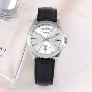 [카시오] MTP-1370L-7A 클래식 라운드 데이데이트 정장 남자 가죽 손목시계 c
