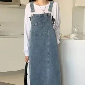 스트릿 여름 청 꾸안꾸 데일리 롱스커트 캐주얼 여자 간절기 유니크 원피스 멜빵 데님 빈티지 멜빵 치마