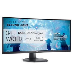 Dell S3422DWG 커브드 게이밍 모니터 - 34인치 1800R 커브드 스크린, 144Hz 주사율, WQHD(3440 x 1440) 디스플레이, HDMI, DP-DP 1.4 케이블, AMD 프리싱크 - 블랙
