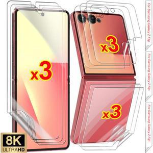 삼성 갤럭시 Z 플립 7 6 5 용 하이드로 겔 필름 내부 + 전면 힌지 후면 화면 보호기 ZFlip7 스크래치 방지