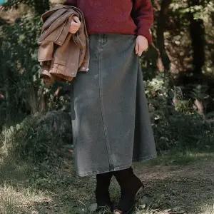 [공구우먼] [제작] 웨인느 뒷밴딩 그레이 데님 롱 스커트 빅사이즈 여성의류 83848