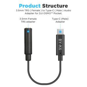 BOYA BY-K6 3.5mm TRS(암)-Type-C 마이크 어댑터 DJI OSMO Pocket 1/2 외부 녹음용 오디오