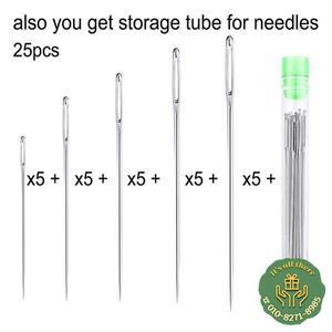 바느질 용 대형 눈 바늘 수제 가죽 강철 원사 뜨개질 도구 세트 25Pcs