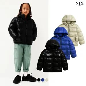 [NIXKIDS]유니) 나일론 덕다운 80/20 - 지퍼포인트 후드 샤이니 숏점퍼 (레귤러핏) (FKRWCUH704P)