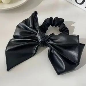 여성 리본 가죽 스크런치 곱창 헤어 머리 끈 블랙