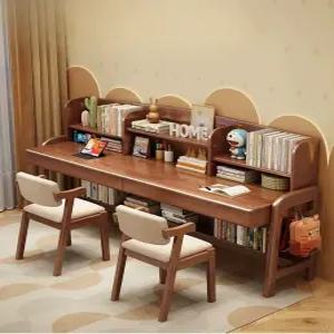 2인용책상 쌍둥이 원목 어린이 책상 학생용 의자 세트 책장 일체형 높이조절