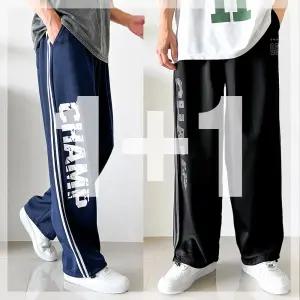 [원쁠원/당발] M챔프 2선 와이드팬츠 트레이닝바지 트랙 허리밴딩 통넓은 데일리 캐주얼 오버핏 남녀공용