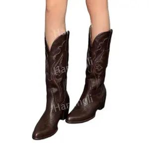 웨스턴 부츠 자수 천연 클래식 빈티지 가죽 카우보이 다용도 나이트 패션 여성 트렌드