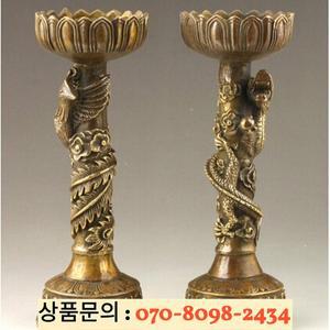 중국 수제 드래곤 피닉스 청동 촛대 쌍