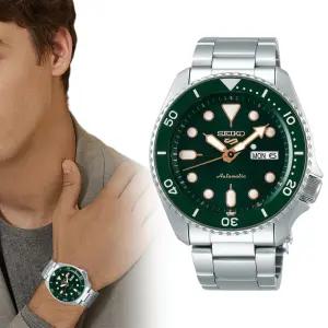 Seiko 세이코 [세금포함] [정품] New 5 스포츠 블랙 다이얼 스테인레스 스틸 Men’s 시계 SRPD55 , 패션시