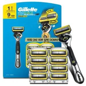 질레트 프로쉴드 옐로우 면도기 핸들1+날9개 세트