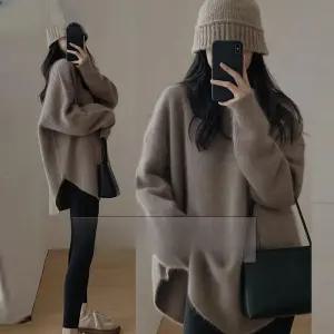 여성용 양모 니트 중장기장 가을 겨울용 프렌치 스타일 3XL 4XL 5XL 빅사이즈여성옷