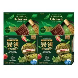 롯데 프리미엄 몽쉘 말차딸기 432g+가나 프리미엄 랑드샤 말차 쇼콜라 91gx각2개(총4개)