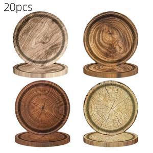 원형 나무 질감 일회용 식사 접시 생일 파티 모임 연회 테이블 용품 등에 20
