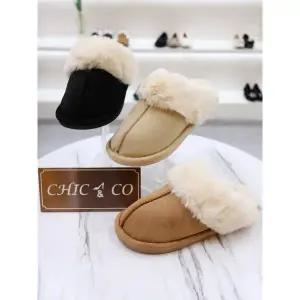 [하프클럽/시크앤코]시크앤코 논슬립 절개라인 퍼트리밍 블로퍼 1.5cm 털신 CNC22S1844