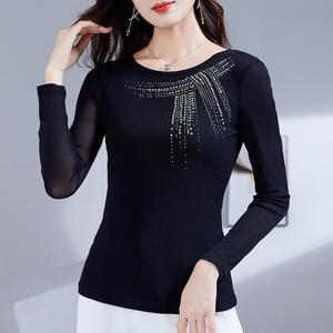 여성 라인댄스복 상의 연습복 긴팔 블랙 티셔츠 중년