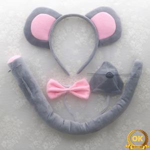 마우스 의상 세트 귀 머리띠 꼬리 나비 넥타이 코 장갑 투투 스커트 키즈 할로윈 동물 코스프레