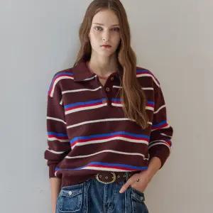 [MAXZA] 컬러 스트라이프 카라 니트 풀오버