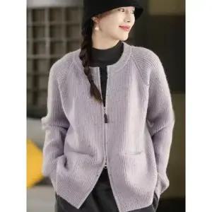 엘럽 여자 겨울 가디건 가을 더블 지퍼 도톰 니트 보들보들 따뜻한 카디건 라운드 긴팔 아우터 상의 힛템