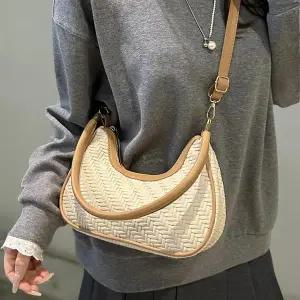 여성 가죽 엮임 패턴 크로스 스트랩 미니 호보백