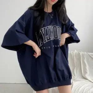 여성 가오리 맨투맨 반팔 티셔츠 1P 박스핏 편한 긴티