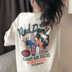 여성 프린팅 라운드 반팔티 오버핏 반팔 티셔츠