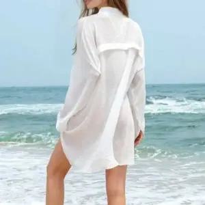 여름 시스루 긴팔 롱셔츠 원피스 비치웨어 커버업셔츠
